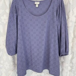Ava & Viv Purple Eyelet 3/4 Sleeve Top 1X